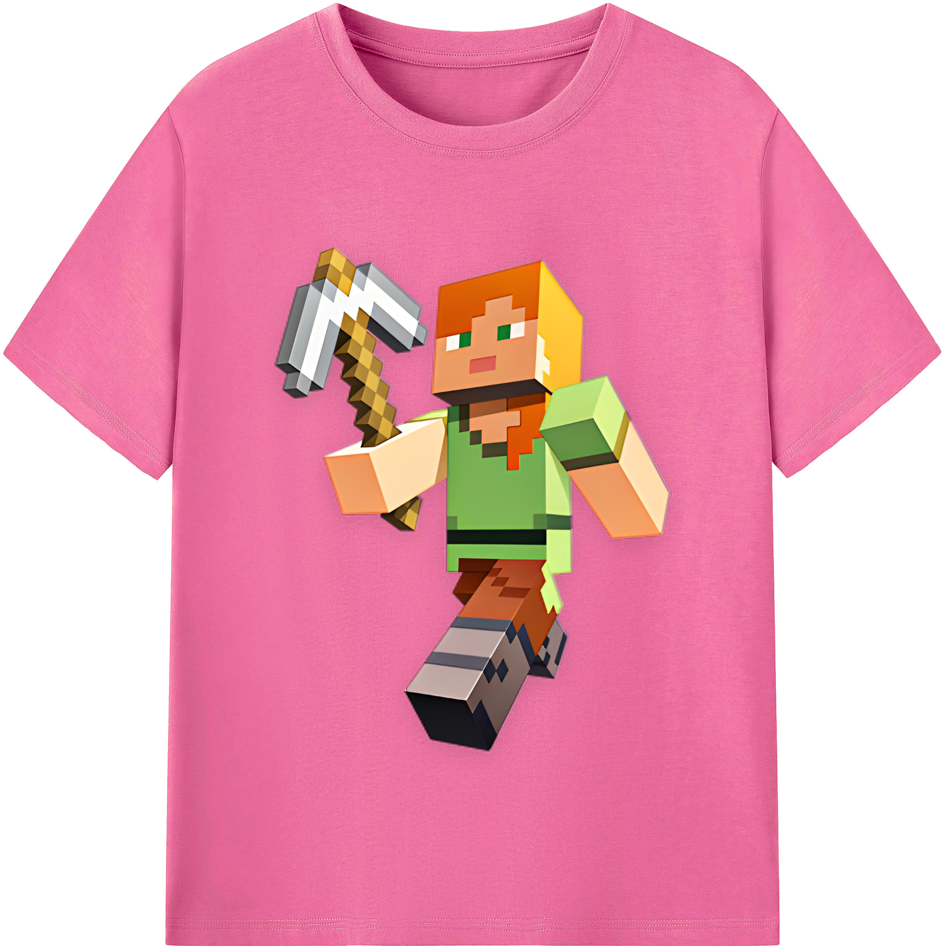 （画像用） マインクラフト ブロックの世界 Minecraft MC Block world レディースカジュアルプリントTシャツ（綿100％）